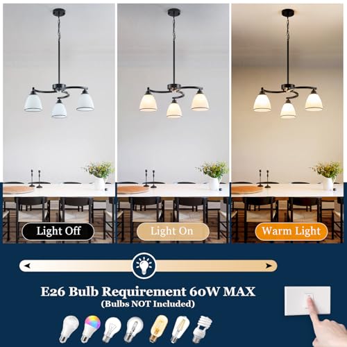 3 Lights Modern Chandelier Light Fixture Matte Black Retractable Round Chandelier Rustic Hanging Lamp Adjustable 59" Max Pendant Ceiling Light for Kitchen Island Dining Room Table Hallway