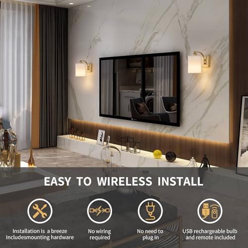 Gold Rechargeable Wall Sconces Set of 2 with Remote (2 Count)
