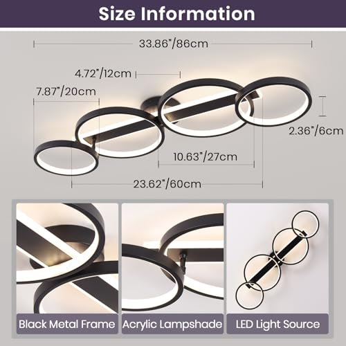 Modern LED Ceiling Light 60W Black Hallway Light Fixtures 4000K Aluminum Long Flush Mount LED Ceiling Lamp for Hallway