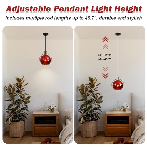 2 Pack Modern Red Glass Pendant Lights Kitchen Island (2 Count)