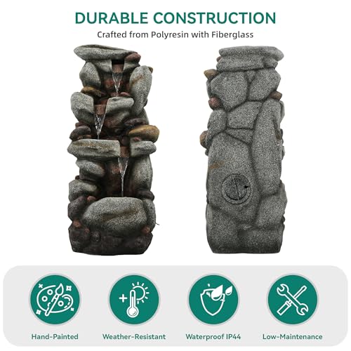 Utym 40" H Oversized Pebbles Rock Outdoor Fountain with Warm LED Lights