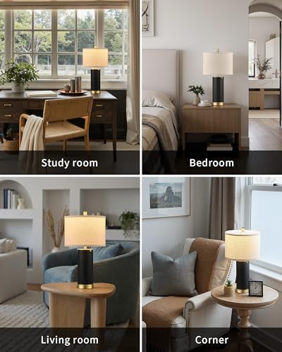 23.4" Black PU Leather Table Lamps for Living Room Set of 2 (2 Count)