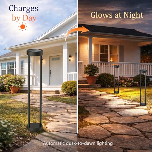 Solar Bollard Lights Outdoor (2 Count)