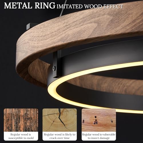 LED Ring Chandelier Dimmable Black Walnut Wood Chandeliers