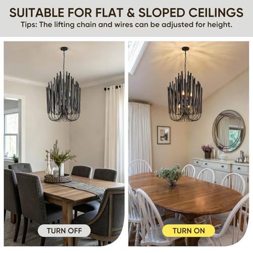 Black Wood Large Chandelier Industrial Hanging Light Fixture 21 Inch