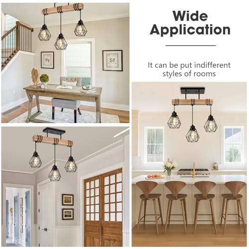 3 Lights Farmhouse Dining Room Pendant Light Fixtures Over Table