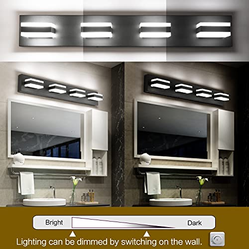 Black Bathroom Light Fixtures 4 Lights Bathroom Vanity Light LED Dimmable Matt Black Vanity Lights 32W Cool White 6000K & 0%