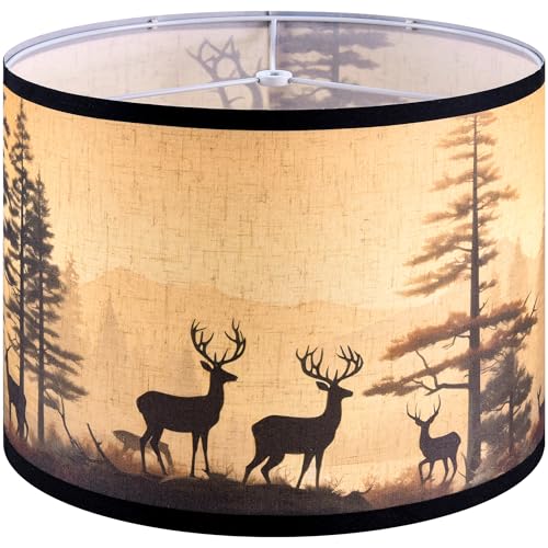 HD Printing Deer Drum Lamp Shade 13"x13"x10" Assembly Required Lampshade for Table Lamp