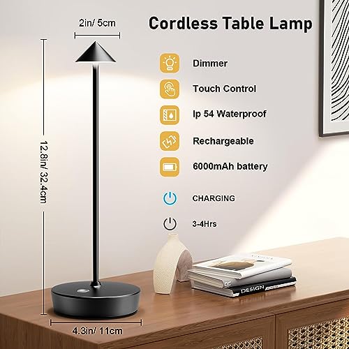 Cordless Rechargeable Led Table Lamp Battery Operated Light Black