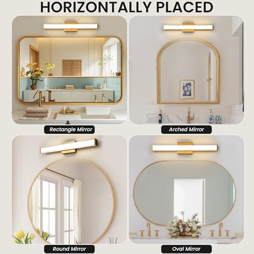 Modern LED Bathroom Vanity Light 24 inch 18W Dimmable 3CCT Bathroom Light Fixture Over Mirror Rectangle Bath Vanity Light Bar with Double Layer Acrylic Shade (24 inch(es))