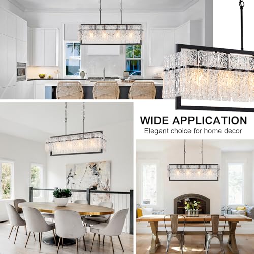 4 Lights Black Large Rectangle Chandeliers for Dining Room