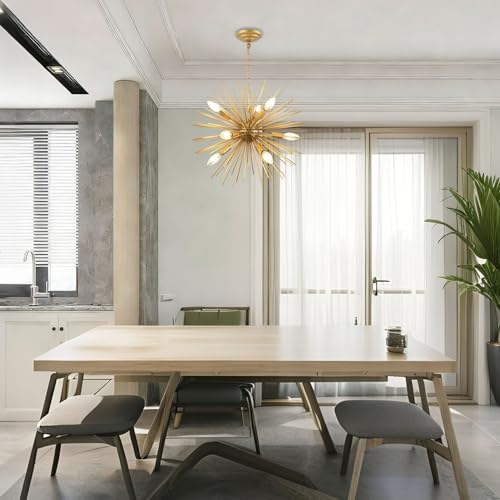 20in 9 Lights Gold Sputnik Chandelier Modern Mid