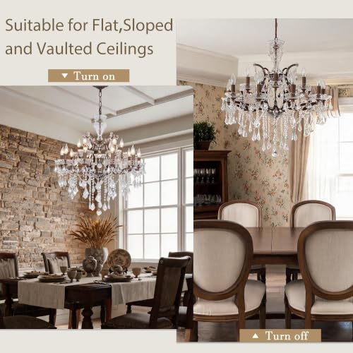Modern Crystal Chandelier Light Fixture 15 Lights Vintage Rustic Maria Theresa Chandeliers for Dining Living Room