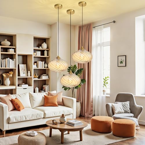 11in Gold Pendant Lights Kitchen Island with Amber Glass Shade 1Pack