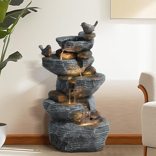 5 Tiers Cascading Rock Water Fountain Outdoor
