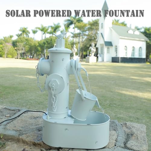 Metal Fire Hydrant Solar Water Fountain with Backup Battery