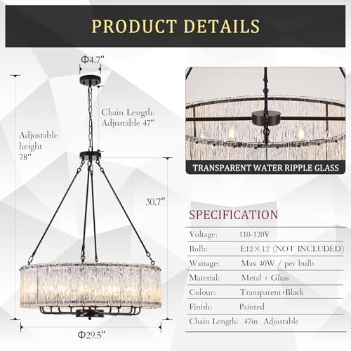 Modern 30" Crystal Glass Chandelier 12