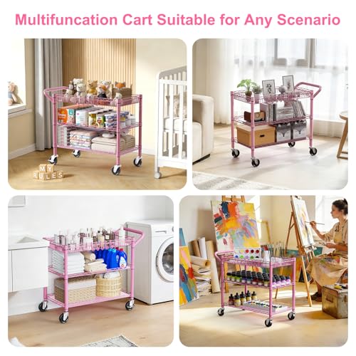Pink Rolling Utility Cart with Wheels