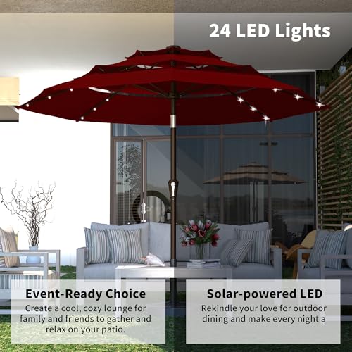 9ft 3 Tier Patio Umbrella with Solar Lights