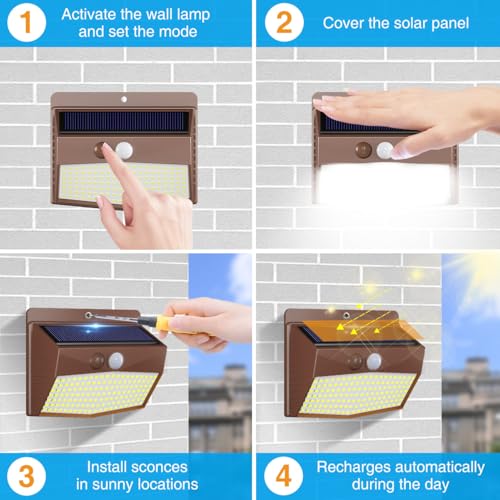 6 Pack Solar Motion Sensor Lights Outdoor Waterproof with 3 Modes (6 Count)