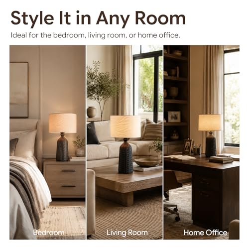 Tall Textured Black Ceramic Table Lamp