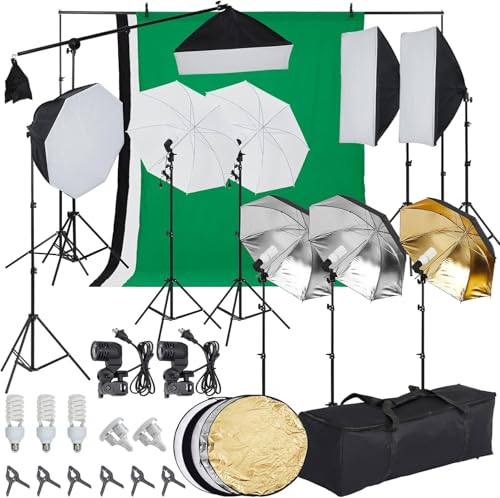 Photography Lighting Kit with 3 Color Backdrops