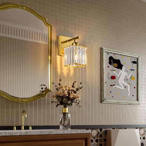 Wall Sconces Crystal Gold Wall Sconce Set of Two Indoor Wall Lamp Modern Wall Light Bathroom Vanity Light Fixtures Wall Lighting Wall Mounted Room Sconce (2 Count)