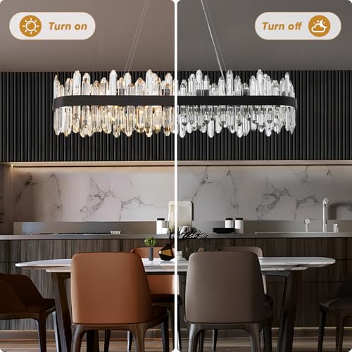 Black Oval Crystal Chandelier L45.3 inch