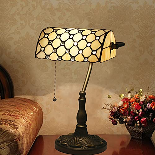 Tiffany Style Bankers Table Lamp Stained Glass Piano Desk Lamp Vintage Bedroom Bedside Lamp for Study