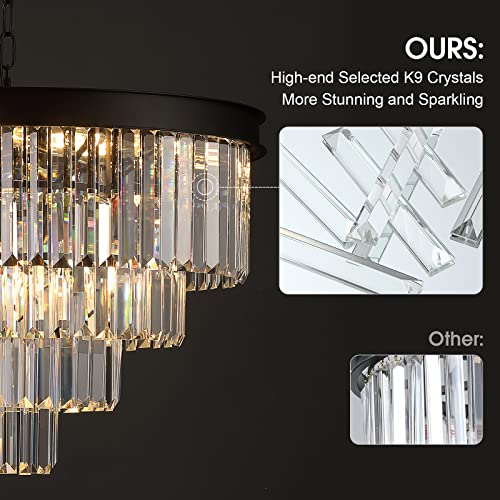 Modern Crystal Chandelier 24" Black Pendant Light Fixture for Living Room
