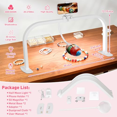 Half Moon Light for Nail Desk with 5X Magnifier (40 Count)