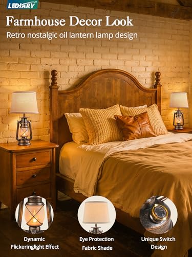 18.72" Black Gold Lantern Flickering Flame Table Lamps Set of 2 (2 Count)