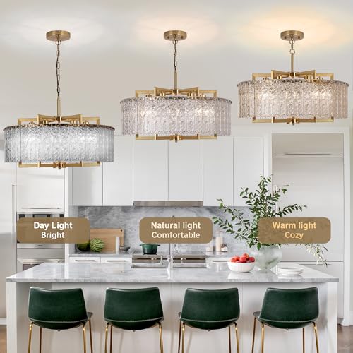 Crystal Gold Chandelier Lighting Fixture Luxury Glass Pendant 30"