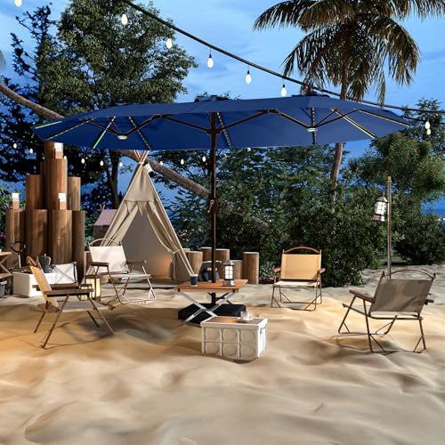15FT Large Rectangular Patio Umbrella with Solar Lights