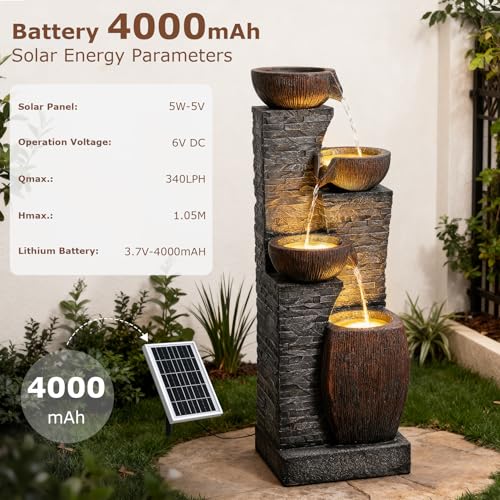 38.2" Tall Solar Water Fountain Outdoor Garden with LED Lights