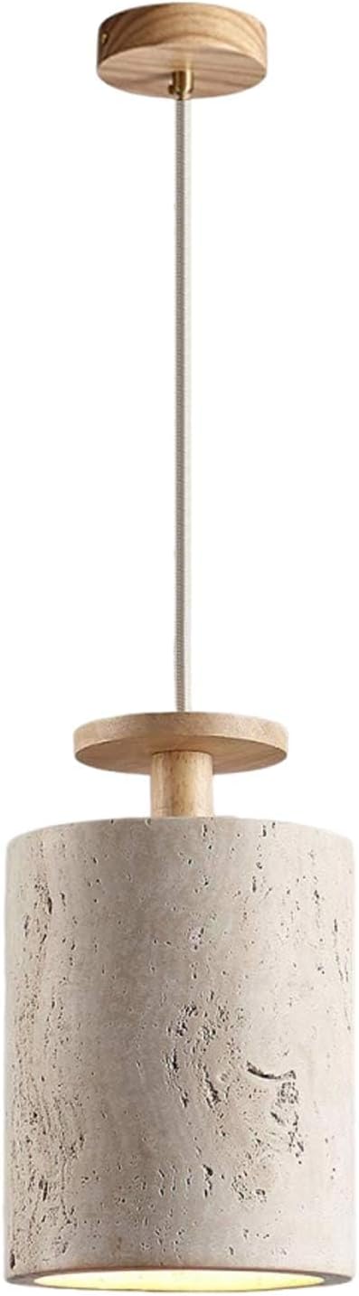 Wabi Sabi Yellow Travertine Pendant Light,5.1" Yellow Travertine Pendant Light With Natural Wood Nordic Pendant Lamp For Bedroom Bedside Light Living Room Kitchen Island Entryway Hallway