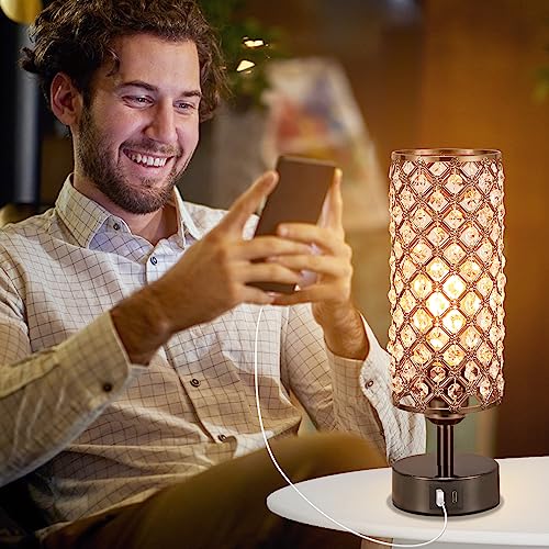 Black Crystal Touch Lamp with USB