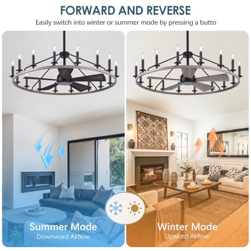44" Wagon Wheel Chandelier with Fans