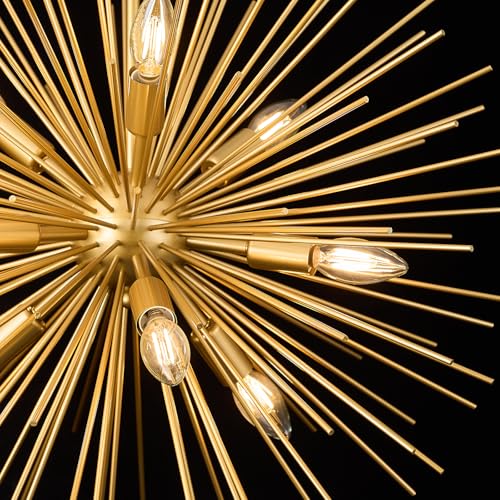 35in Gold Sputnik Chandelier 12 Light Starburst Light Fixture Solid Metal