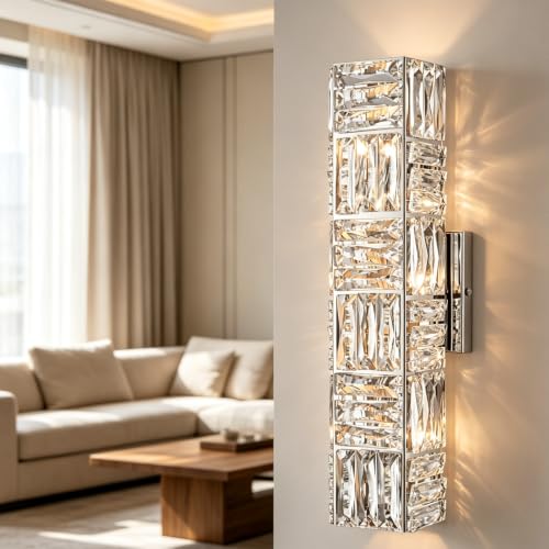 18 Inch Modern Chrome Crystal Wall Sconce