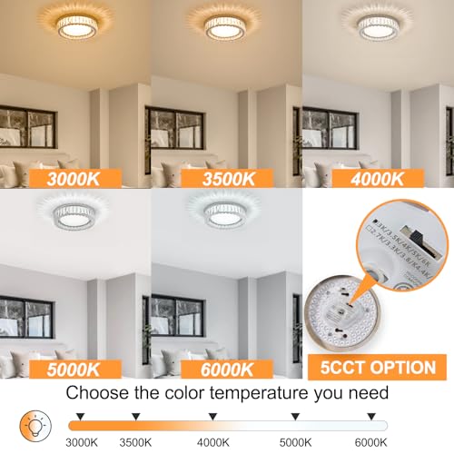 15 Inch Dimmable Modern Crystal LED Flush Mount Ceiling Light