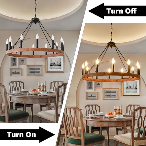Wood Grain Wagon Wheel Chandelier 32