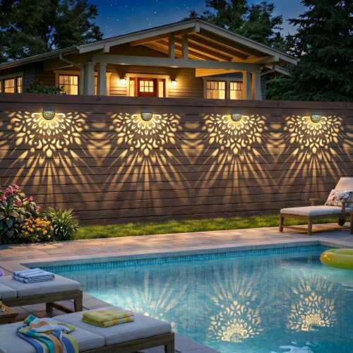 Solar Fence Lights 6 Pack Solar Deck Step Wall Lights Outdoor Waterproof LED Decorations Warm Yellow Light Decorative Lighting for Garden