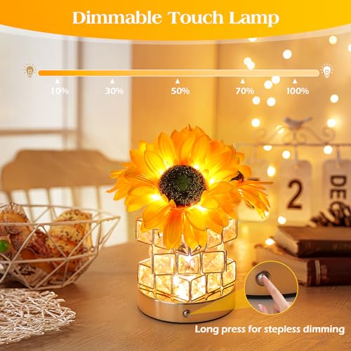 Sunflowers Flower Lamp Cordless Touch Table Lamp Birthday Gifts for Women