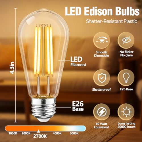 12 Pack Dimmable LED Edison Light Bulbs