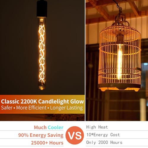 E26 T10 12 Inch Long Tubular LED Edison Bulbs (6 Count)