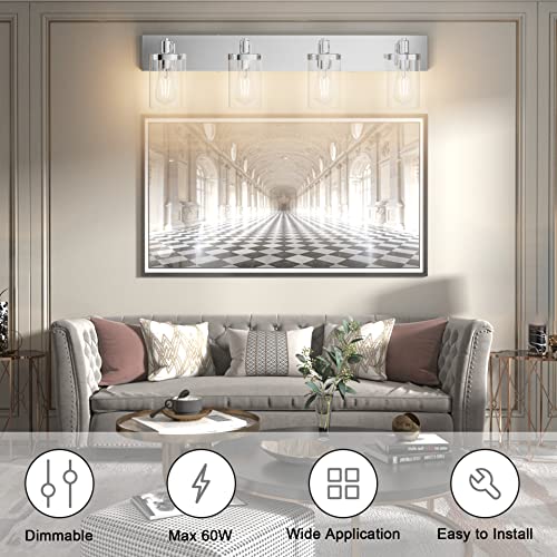 Bathroom Vanity Light Farmhouse 4 Light Chrome Vanity Lighting Fixtures with Clear Glass Shade