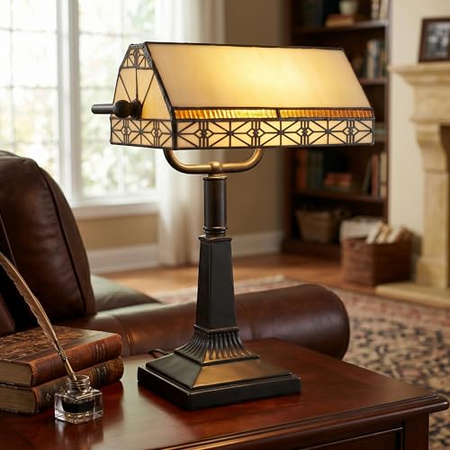 Tiffany Style Bankers Desk Lamp with Stained Glass Shade