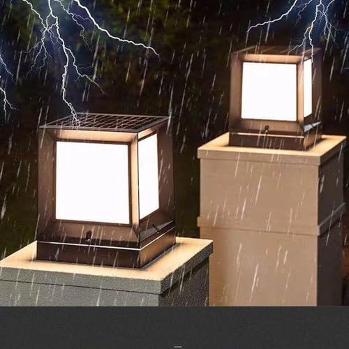 Solar Post Cap Lamp Outdoor Home Courtyard Gate Post Lights Led Waterproof Villa Community Garden Landscape Lighting Remote Control Square Wall Head Pedestal Lamp for