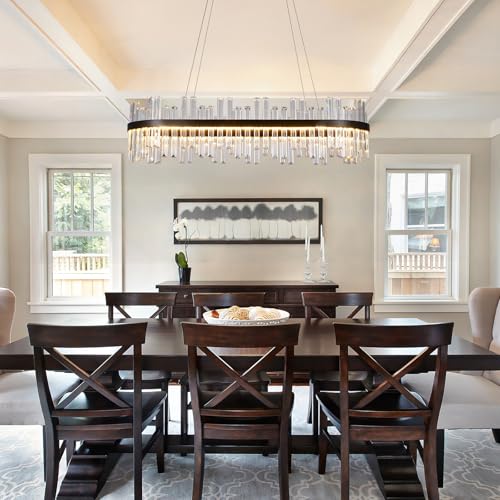 39.3" Black Rectangular Modern Led Crystal Dining Room Chandelier